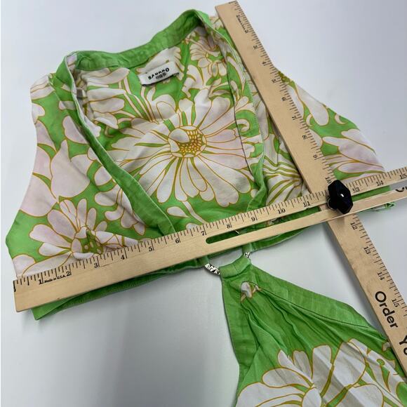 Sandro Dress Womens 36 Small Green Floral Ludmila Cutout Midi Linen Blend - Picture 10 of 15